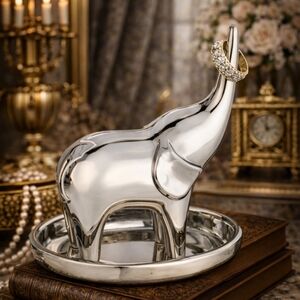 VINTAGE SILVER PLATED ELEPHANT RING HOLDER TRAY